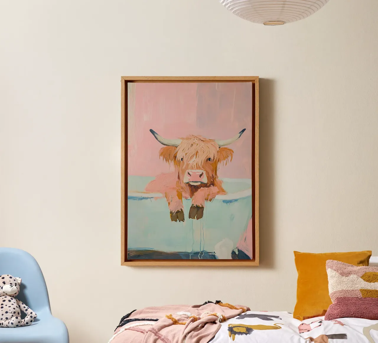 Hooglandse koe in bad canvas met Baklijst van Nikis Art Studio
