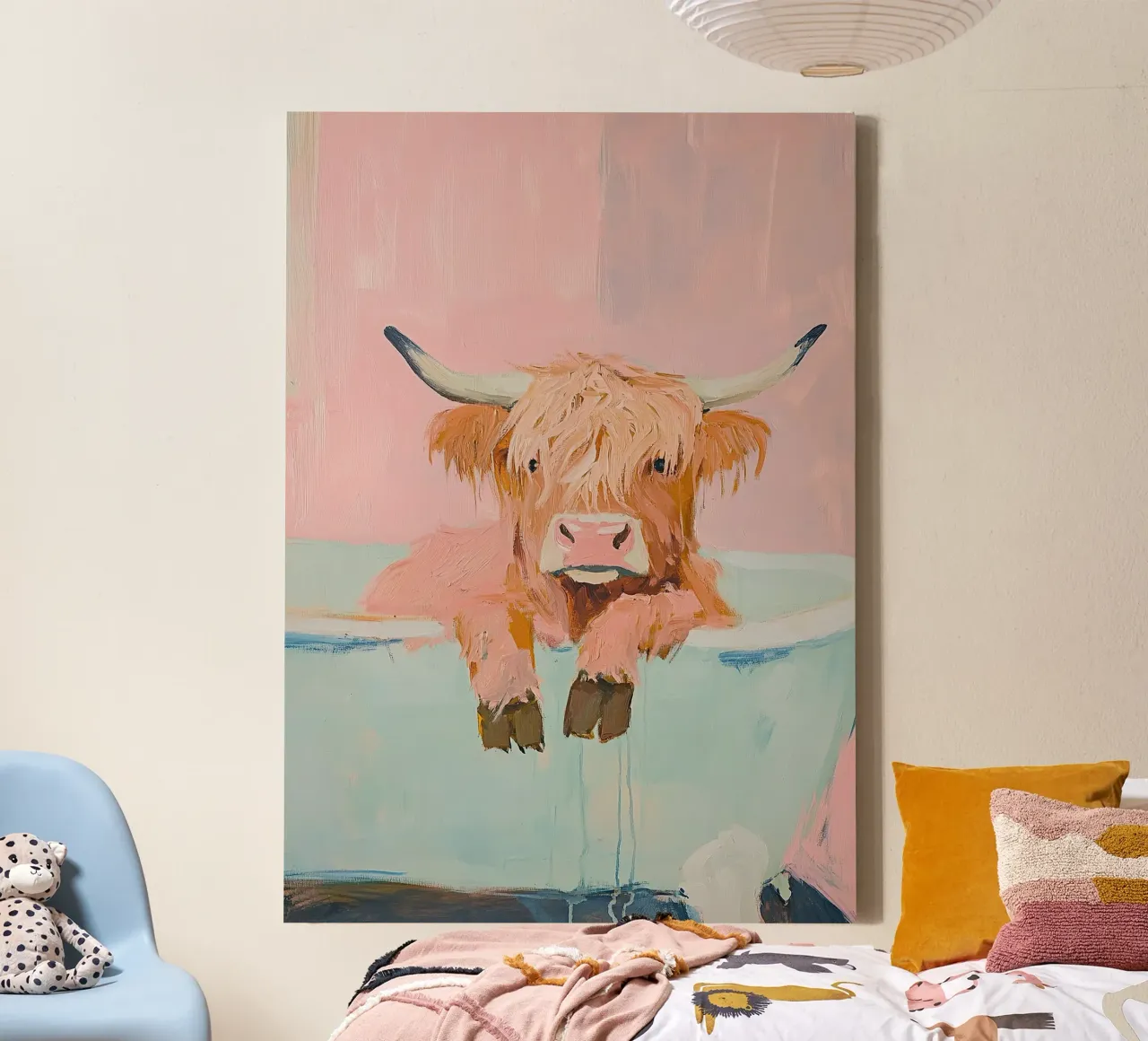 Hooglandse koe in bad canvas met Baklijst van Nikis Art Studio
