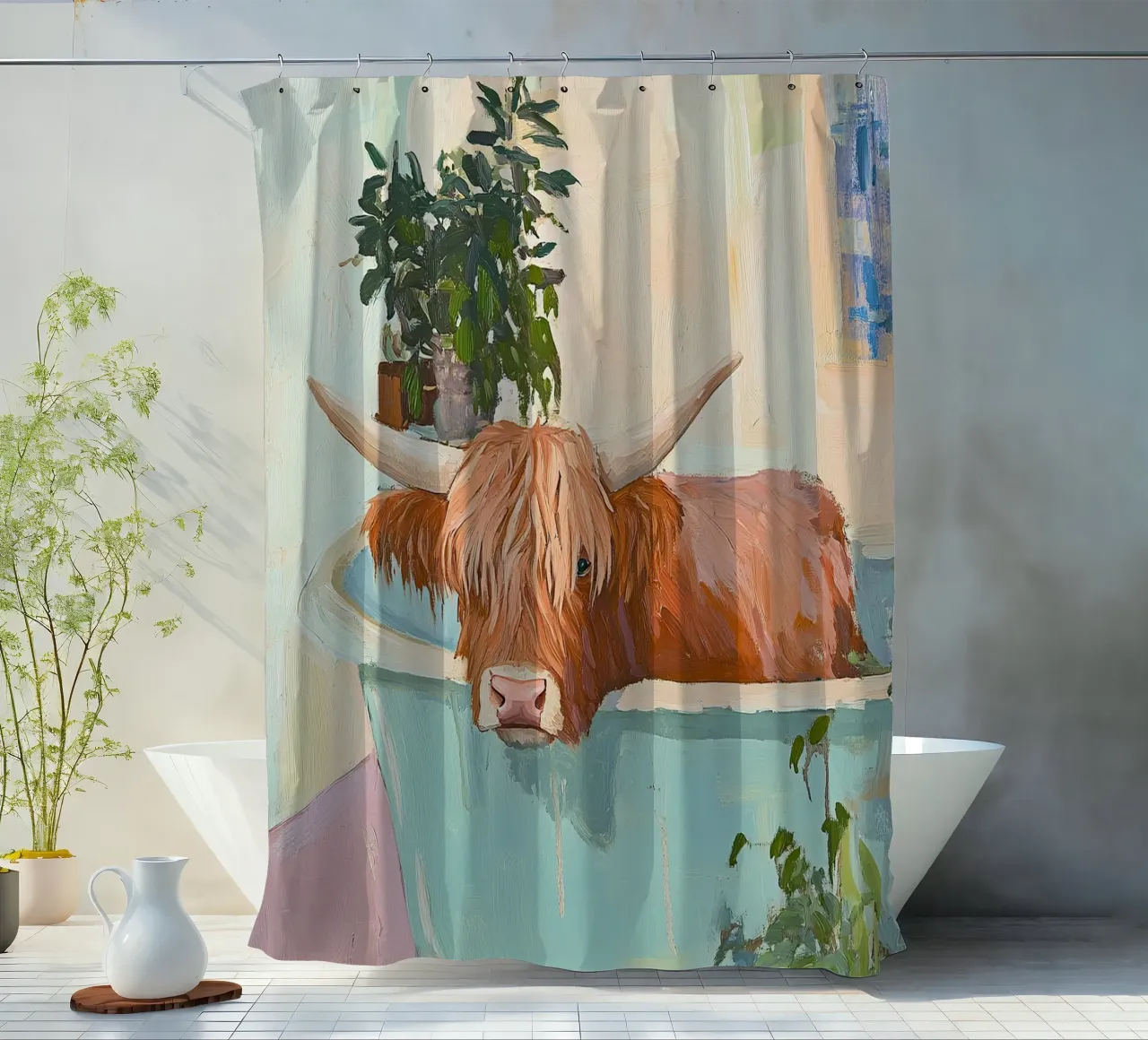 Mucca Highland nella vasca da bagno tenda da doccia da Nikis Art Studio
