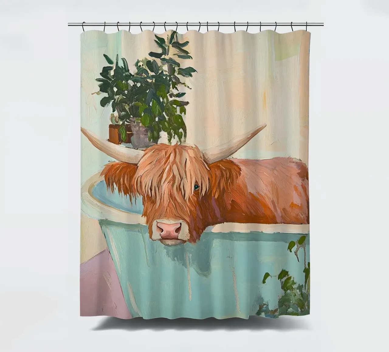 Mucca Highland nella vasca da bagno tenda da doccia da Nikis Art Studio