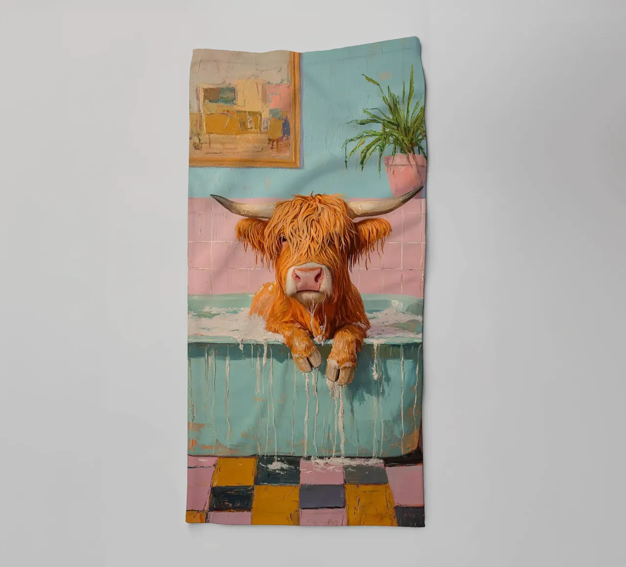 Mucca delle Highlands asciugamano da bagno da Nikis Art Studio