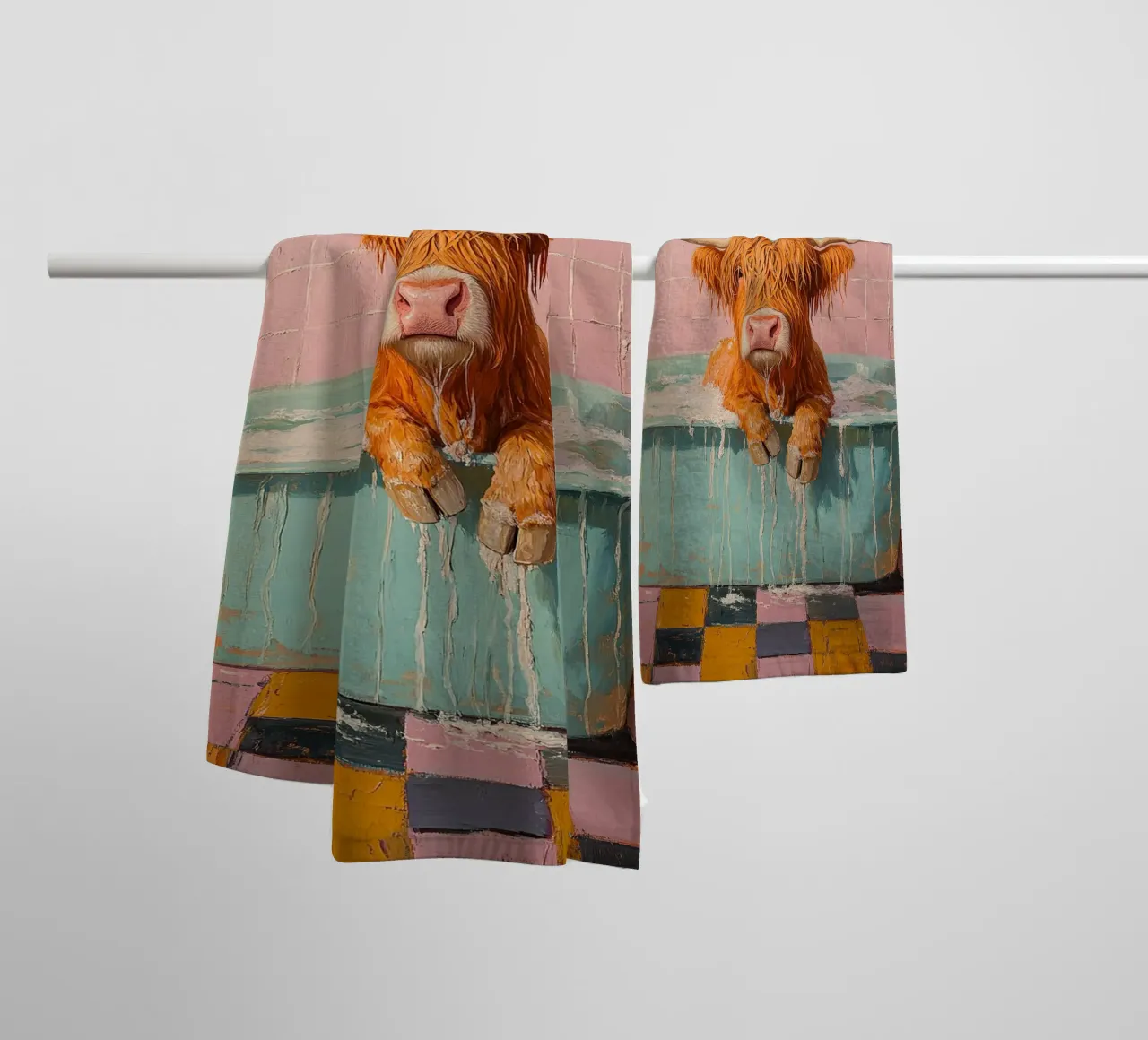 Mucca delle Highlands asciugamano da bagno da Nikis Art Studio