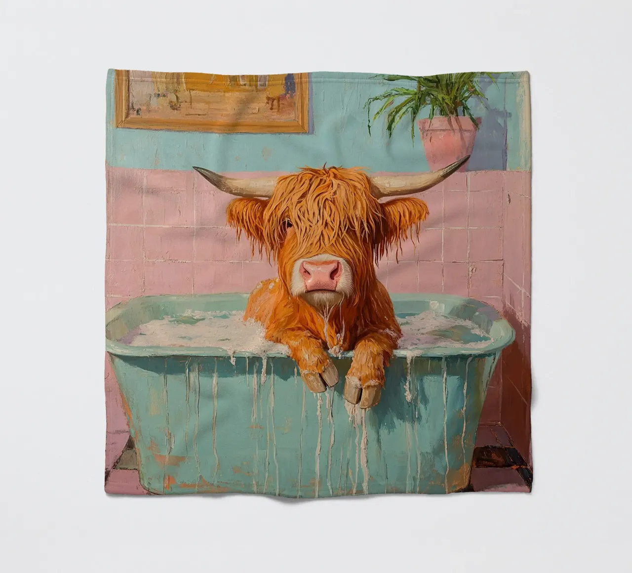 Mucca delle Highlands coperta in pile da Nikis Art Studio
