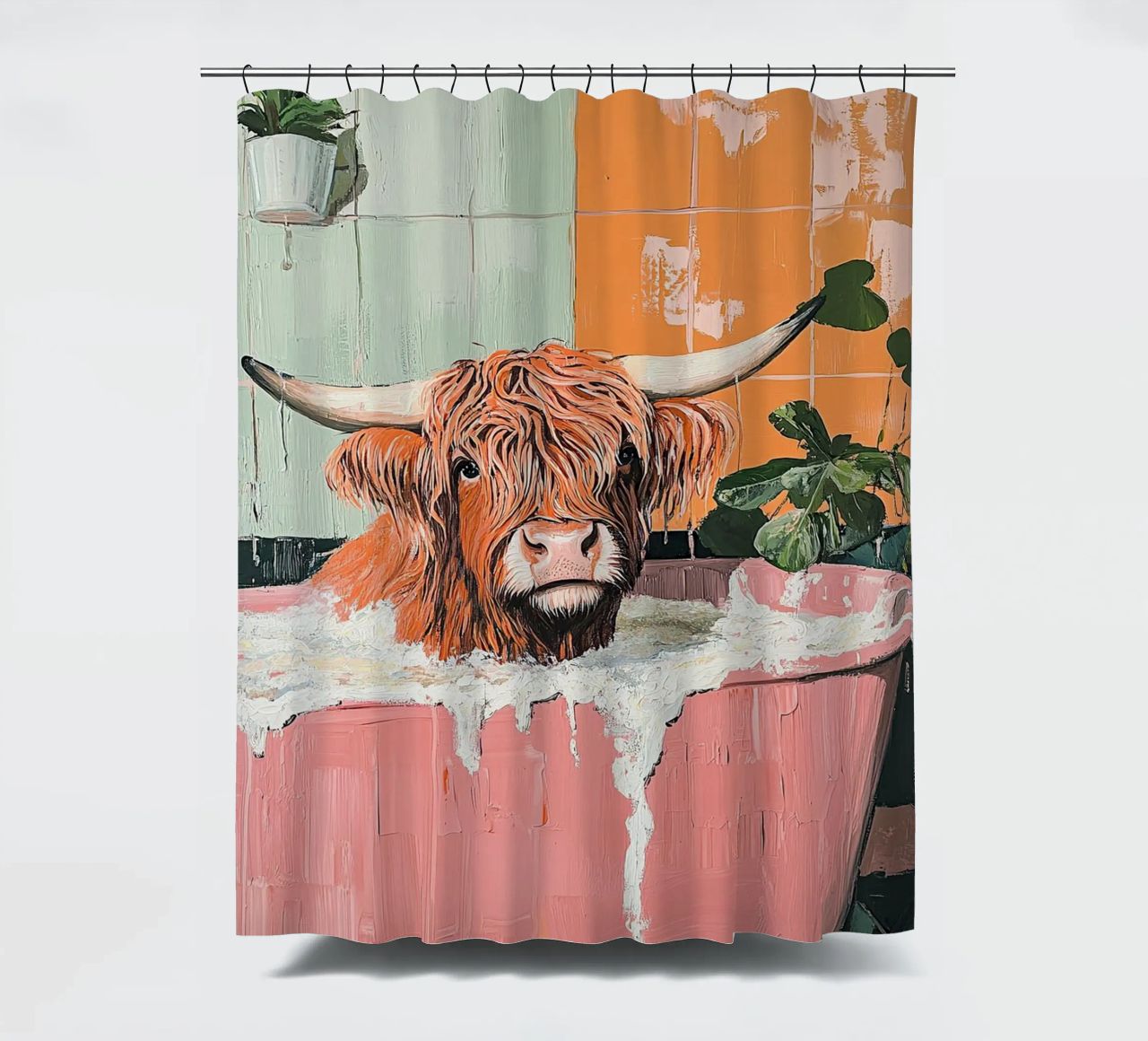 Hochlandkuh Duschvorhang von Nikis Art Studio