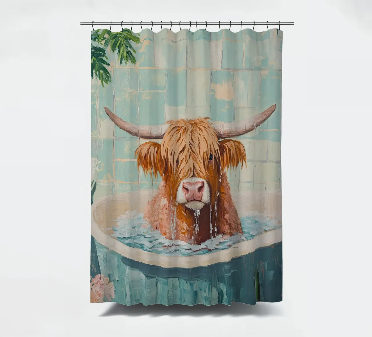 Mucca Highland nella vasca da bagno tenda da doccia da Nikis Art Studio