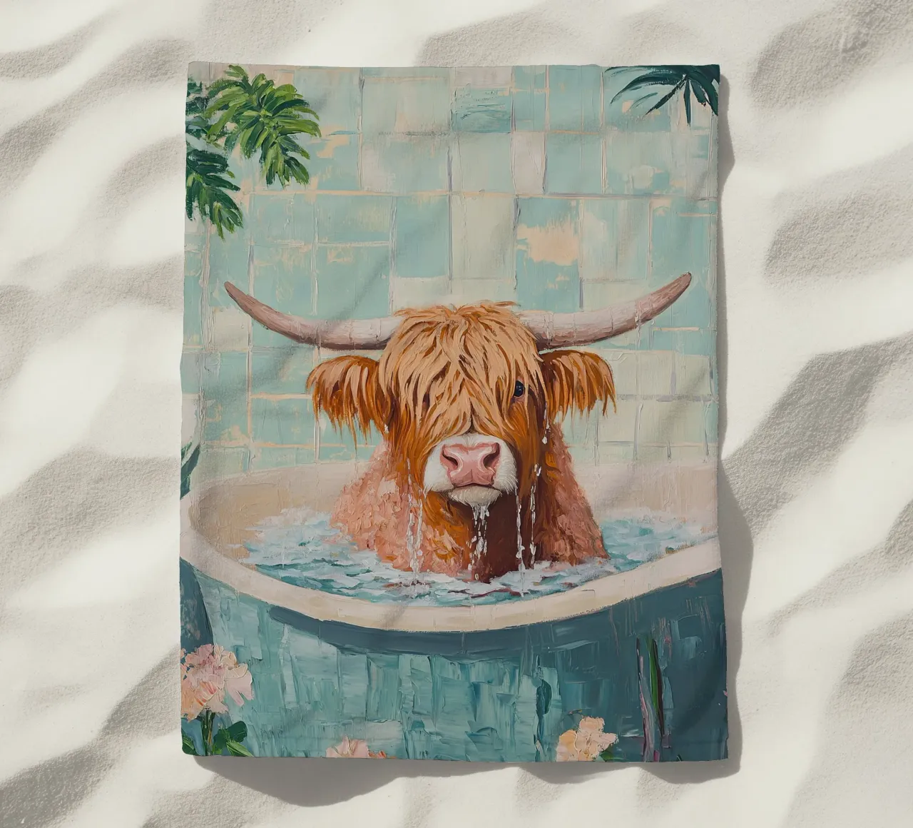 Mucca Highland nella vasca da bagno telo mare da Nikis Art Studio