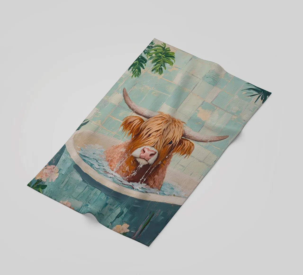 Mucca Highland nella vasca da bagno telo mare da Nikis Art Studio