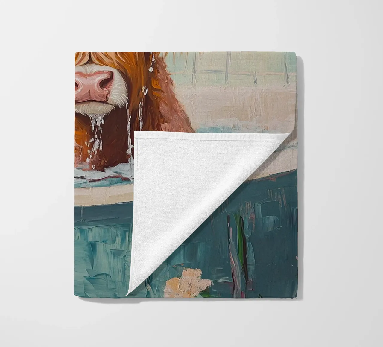 Mucca Highland nella vasca da bagno telo mare da Nikis Art Studio