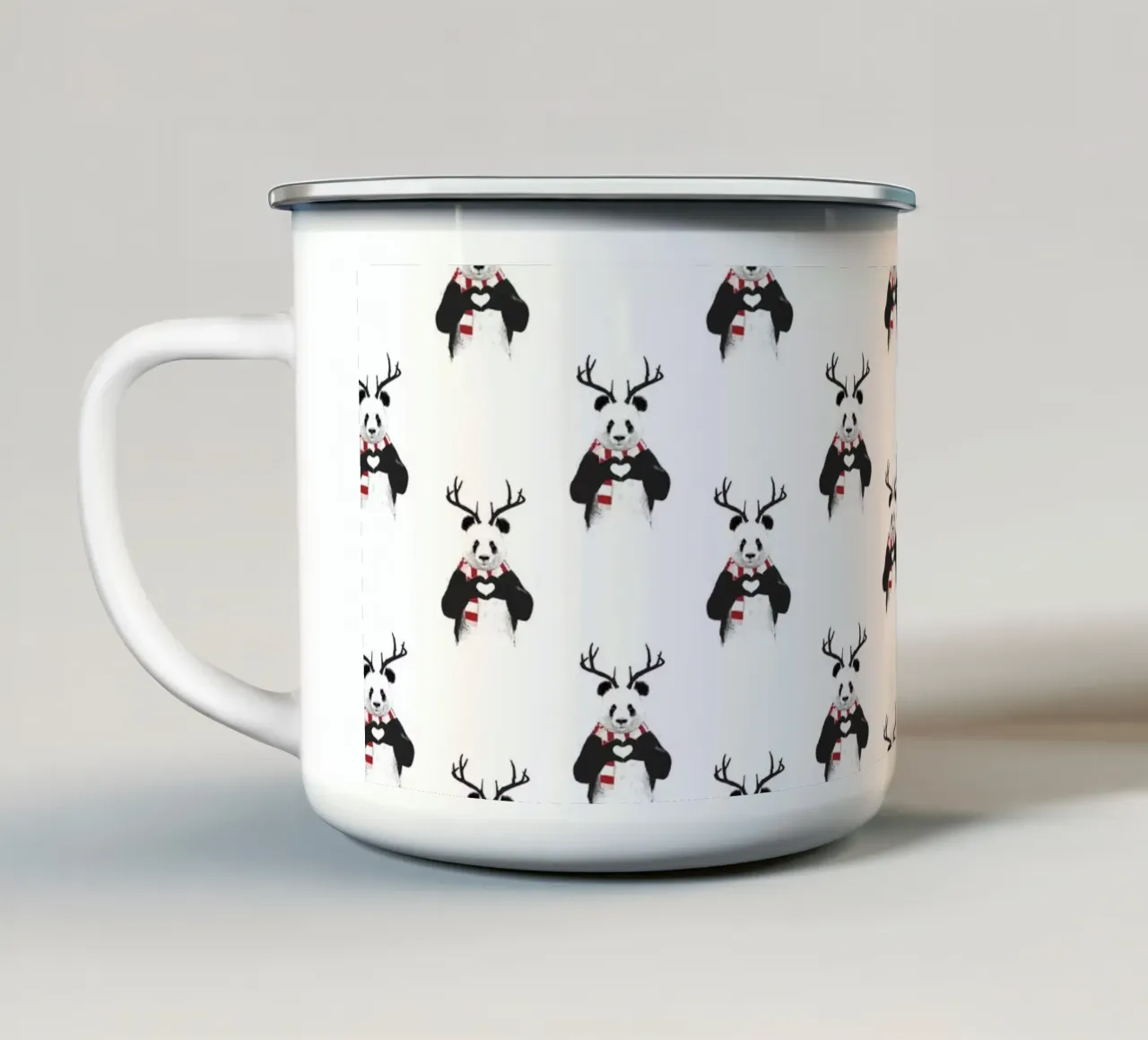 Xmas Panda Pattern emaille mok van Balazs Solti