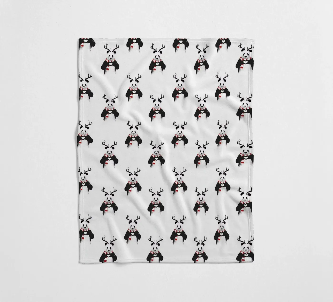Xmas Panda Pattern fleece blanket by Balazs Solti
