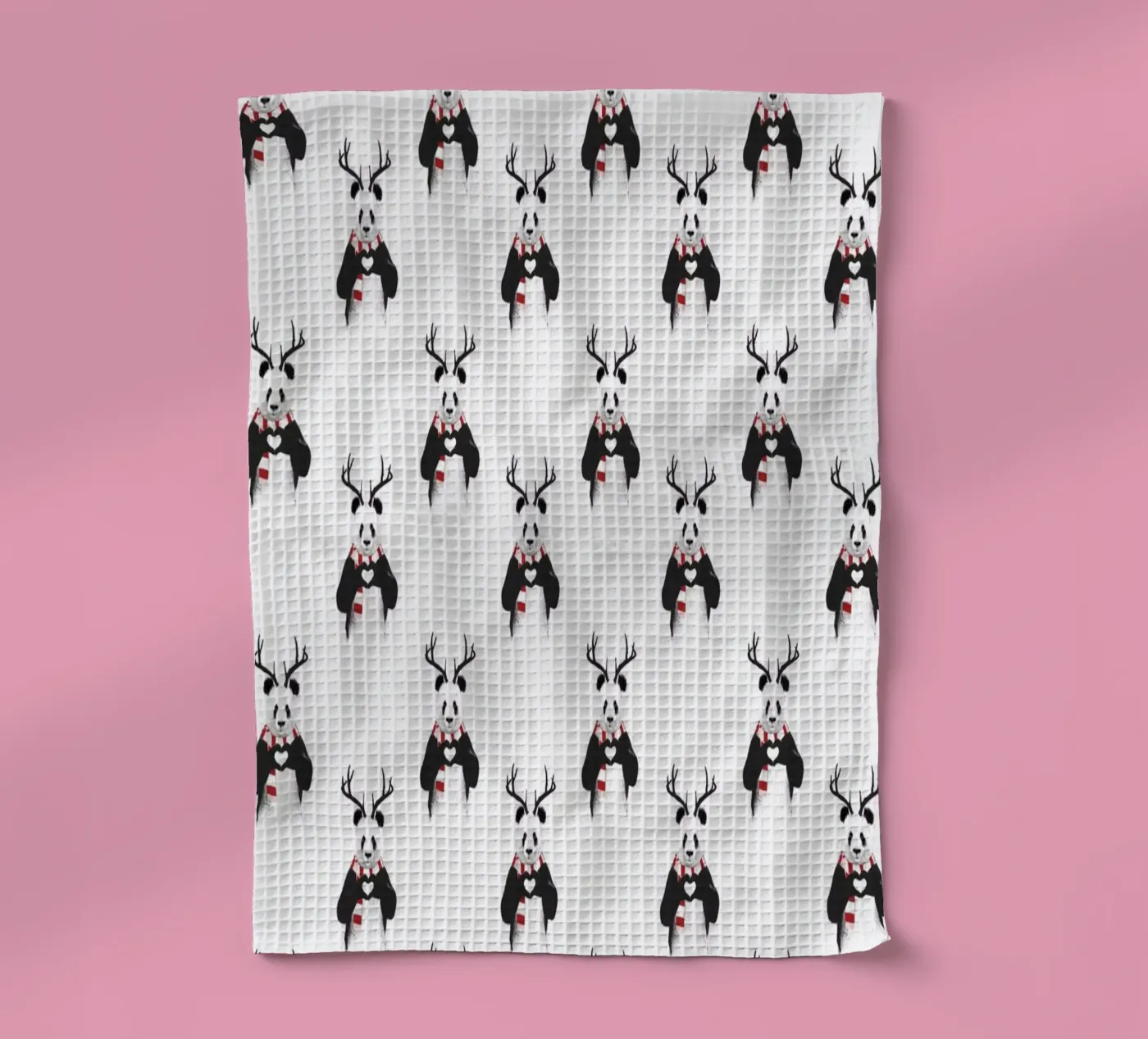 Xmas Panda Pattern tea towel by Balazs Solti