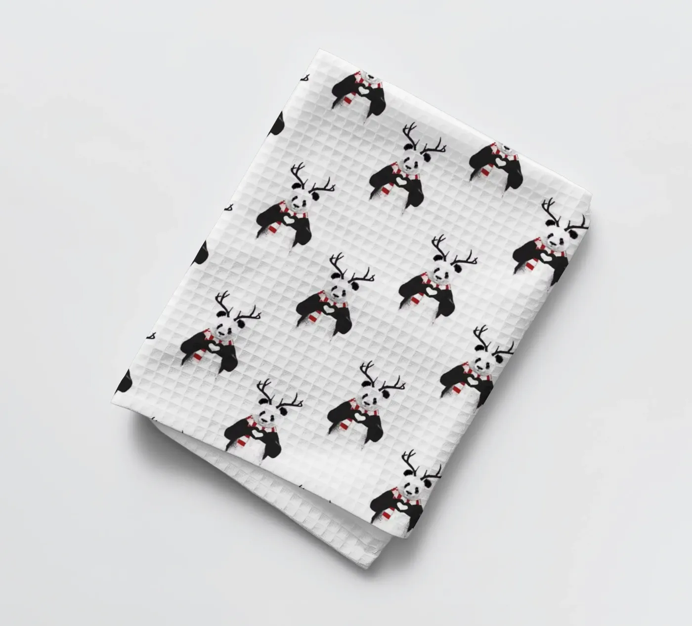 Xmas Panda Pattern tea towel by Balazs Solti