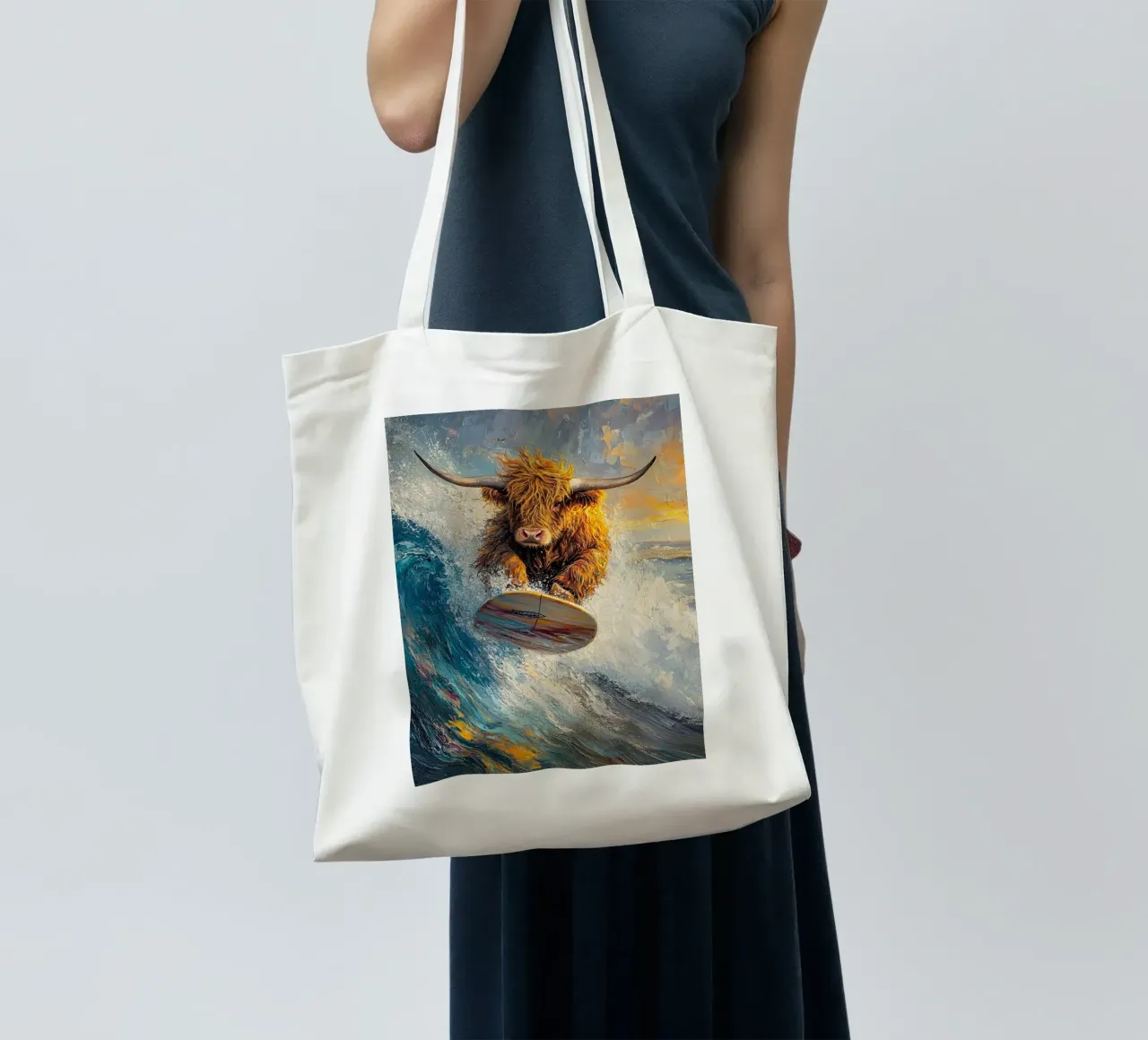 Mucca Highland surft borsa in juta da Nikis Art Studio