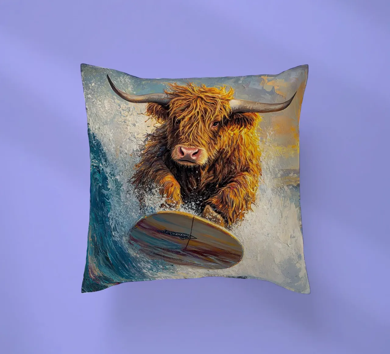 Mucca Highland surft cuscino da Nikis Art Studio