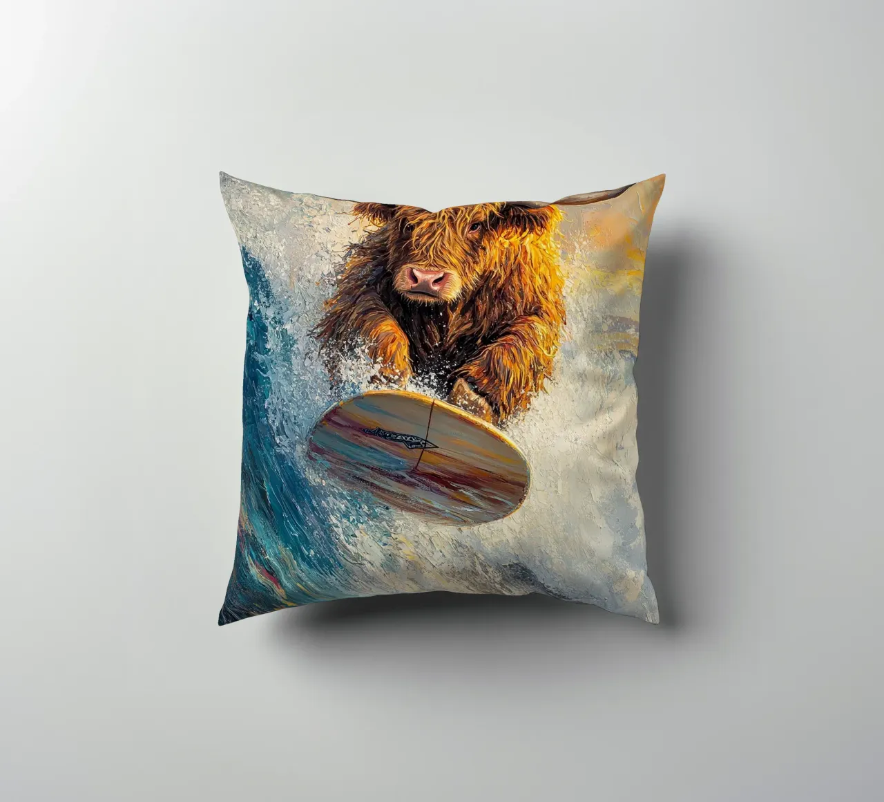 Mucca Highland surft cuscino da Nikis Art Studio