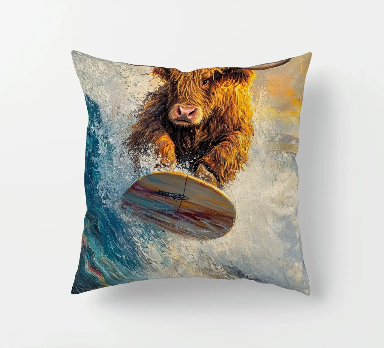 Mucca Highland surft cuscino da Nikis Art Studio