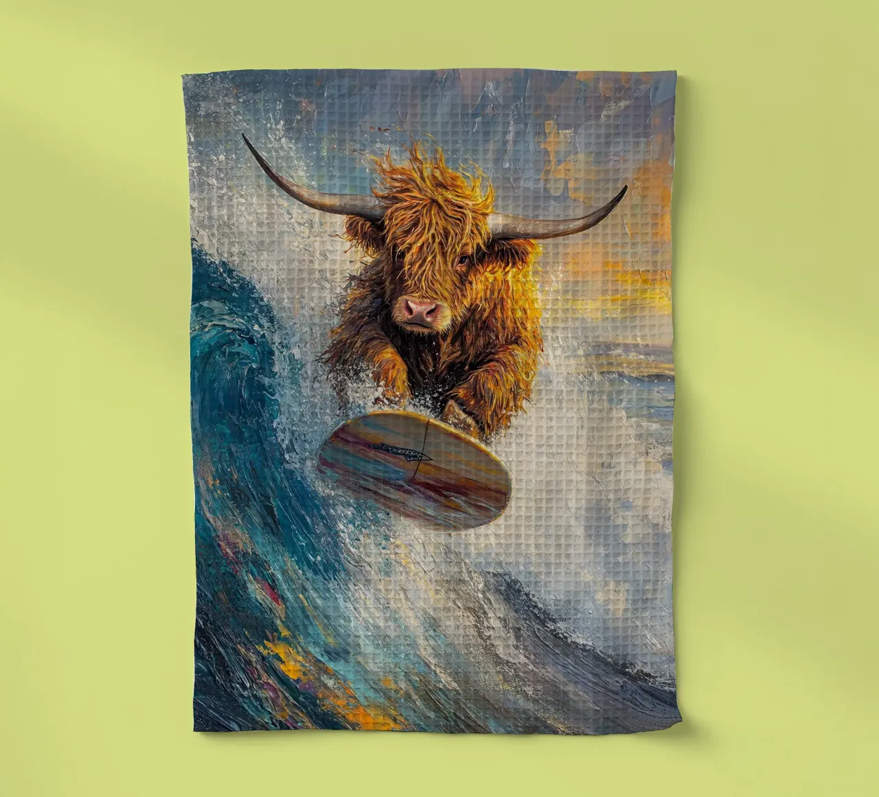 Mucca Highland surft canovaccio da cucina da Nikis Art Studio