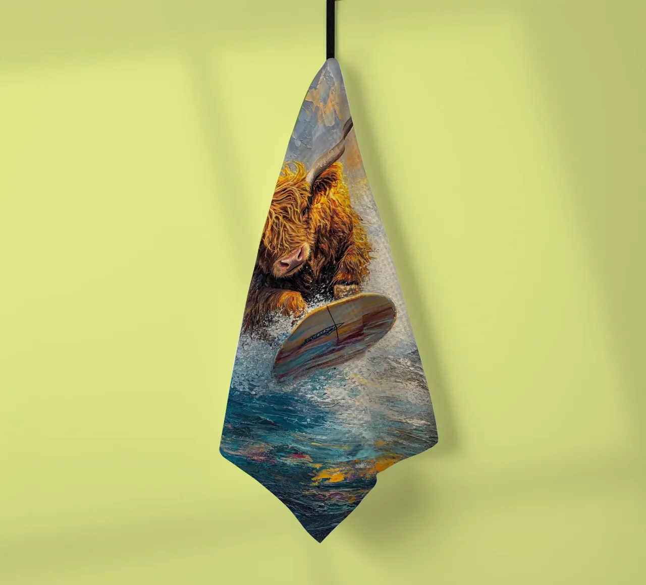 Mucca Highland surft canovaccio da cucina da Nikis Art Studio