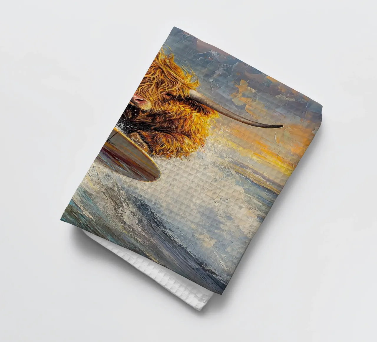 Mucca Highland surft canovaccio da cucina da Nikis Art Studio