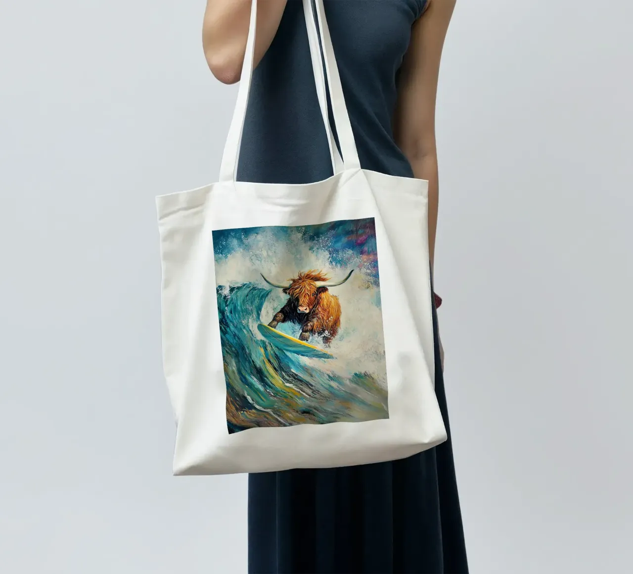 Mucca delle Highlands borsa in juta da Nikis Art Studio