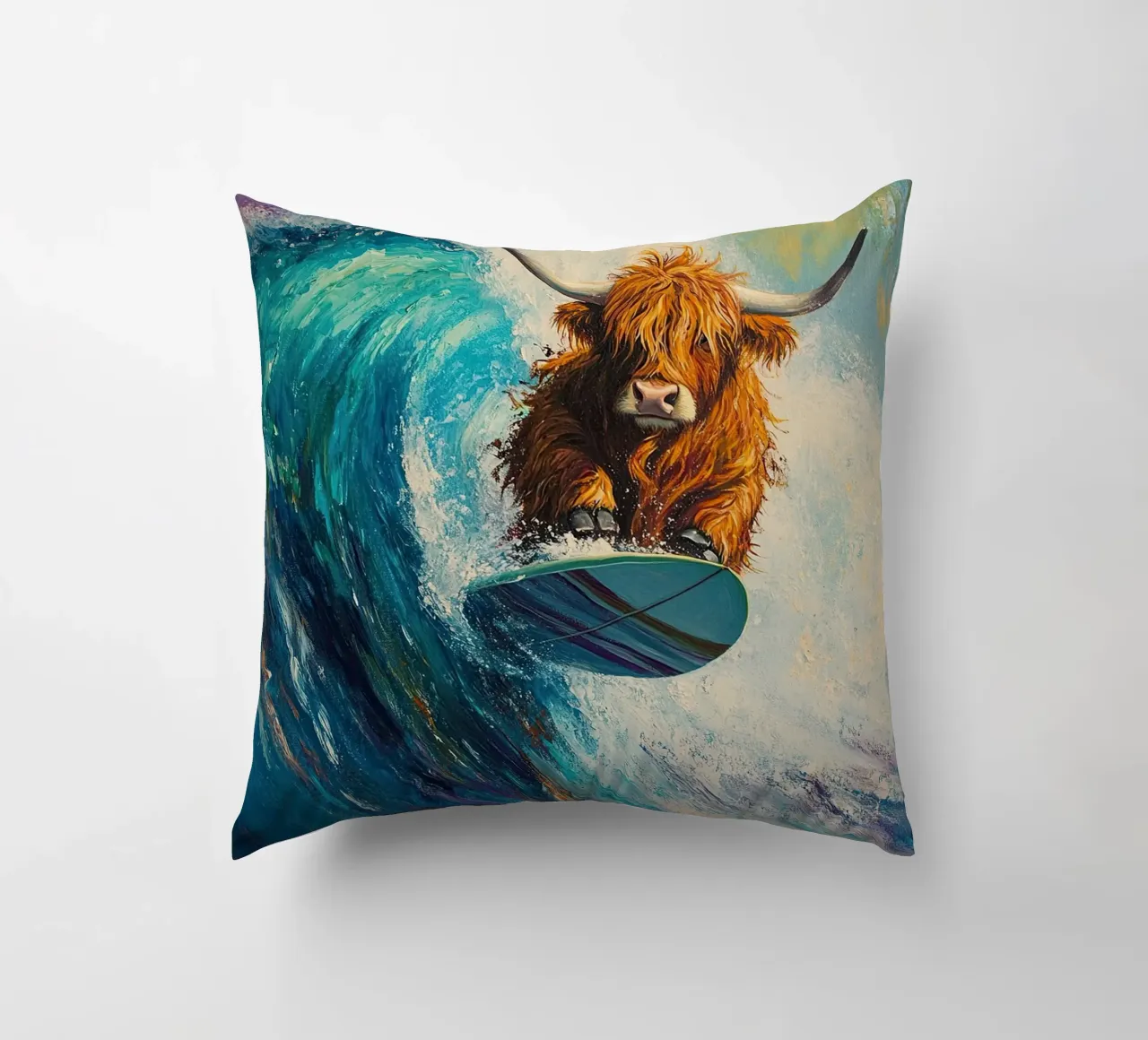 Mucca delle Highlands cuscino da Nikis Art Studio