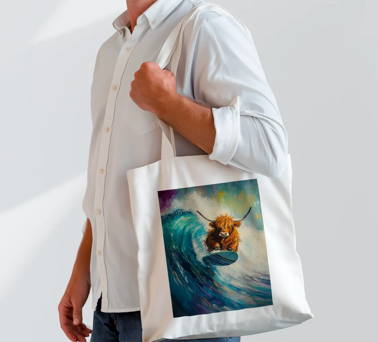 Mucca delle Highlands borsa in juta da Nikis Art Studio