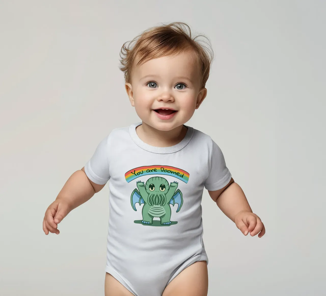 You are Doomed - Cthulhu short-sleeve baby romper by Loobs