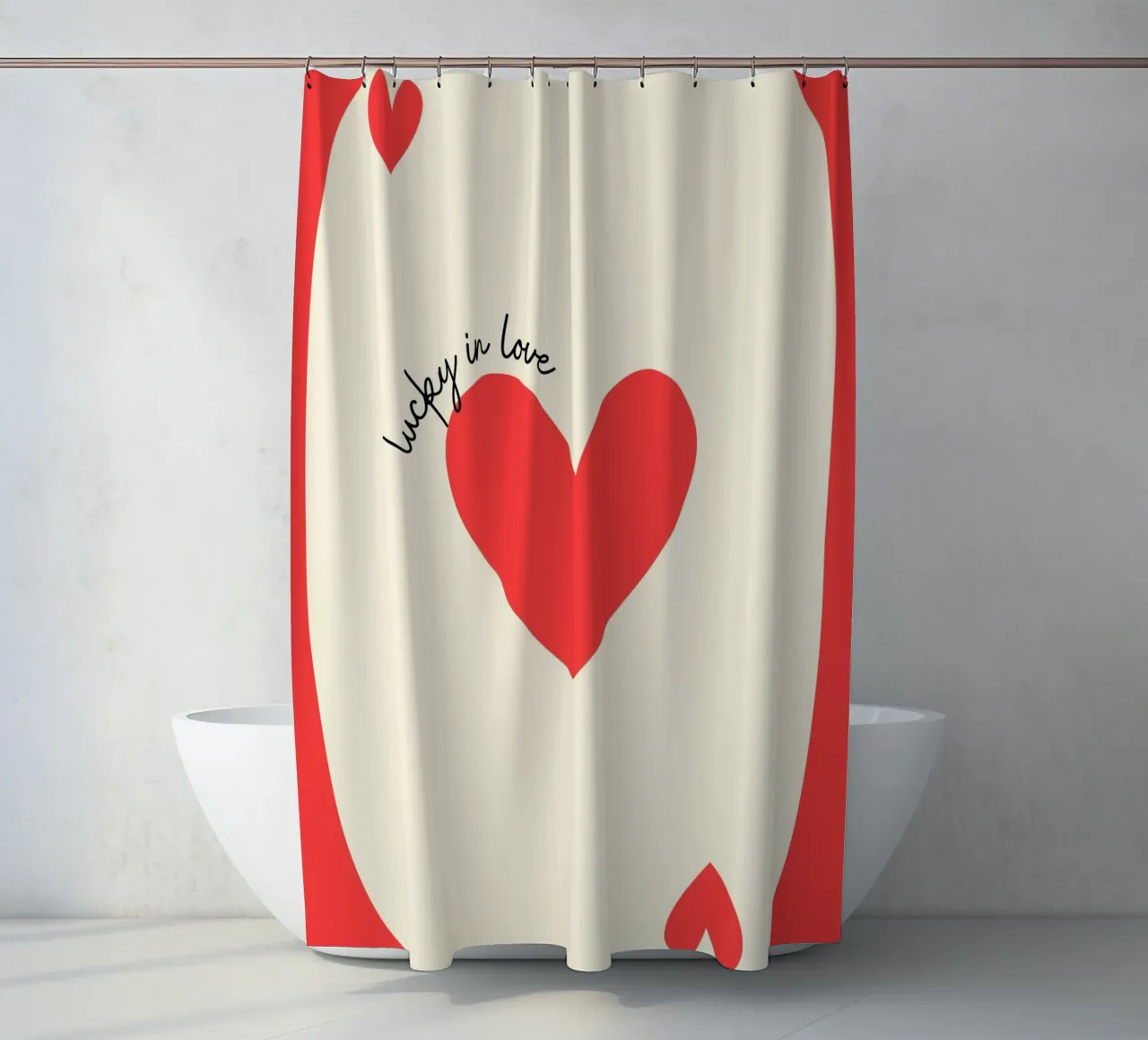 Luky in der Liebe, Positives Zitat, VALENTINE Duschvorhang von pdigitalprints