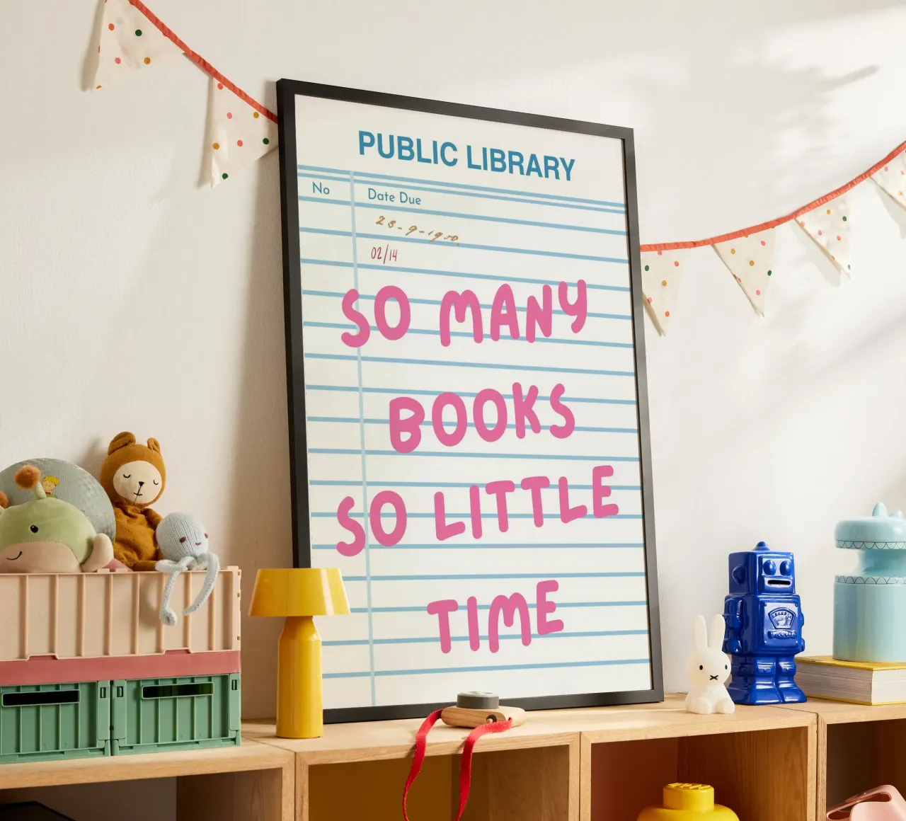 Così tanti libri così poco tempo, Citazione di libri poster con telaio in legno da pdigitalprints