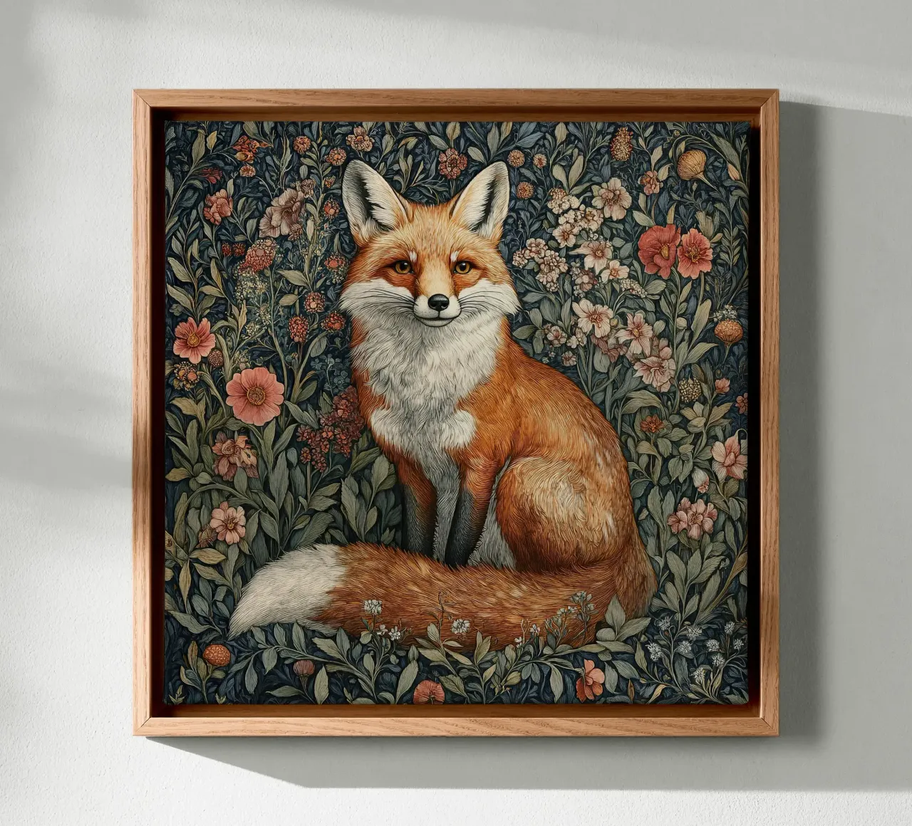 William Morris - Fox and flora in harmony canvas with Floater frame by Botanical Art Studio