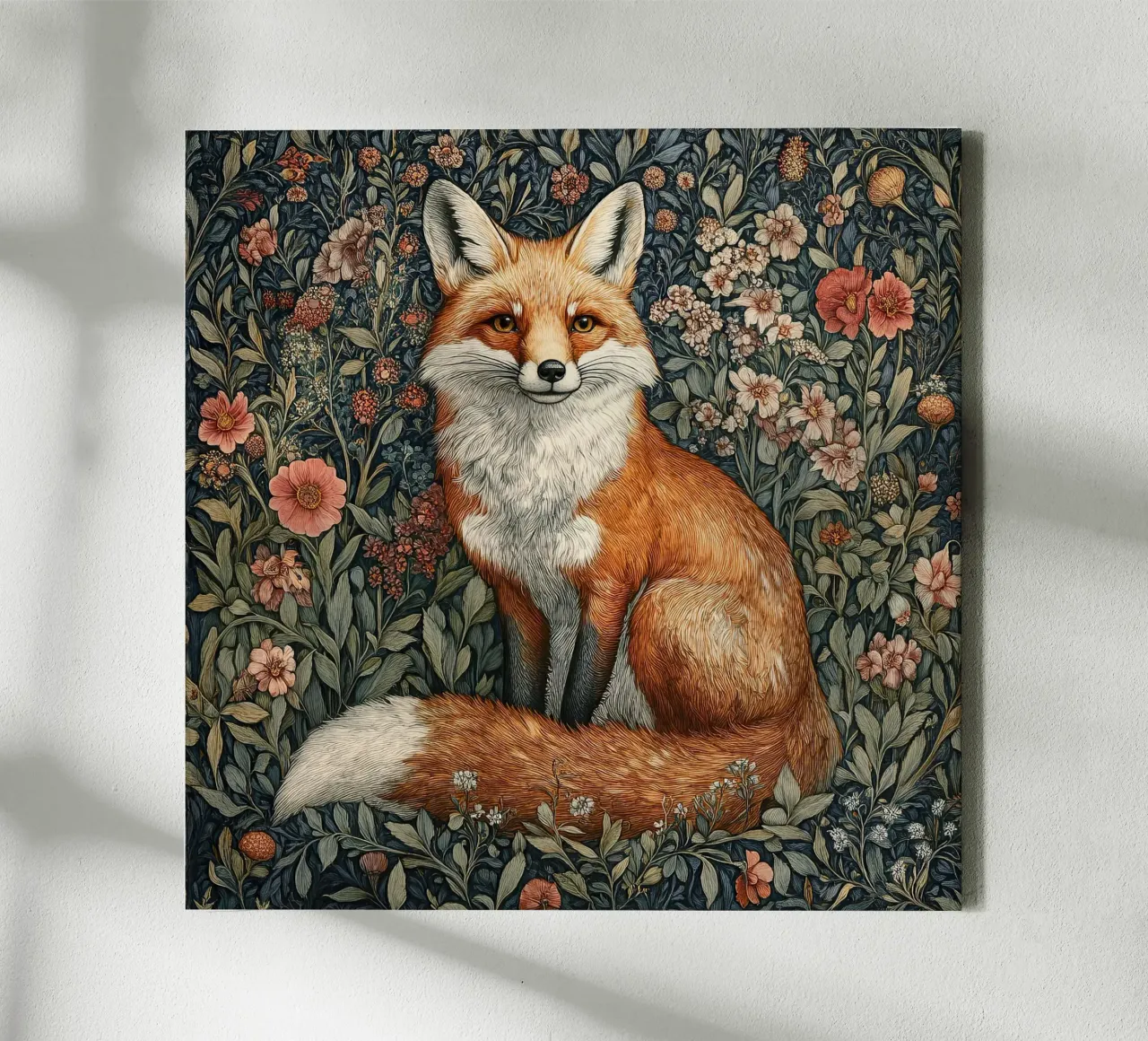 William Morris - Fox and flora in harmony canvas with Floater frame by Botanical Art Studio