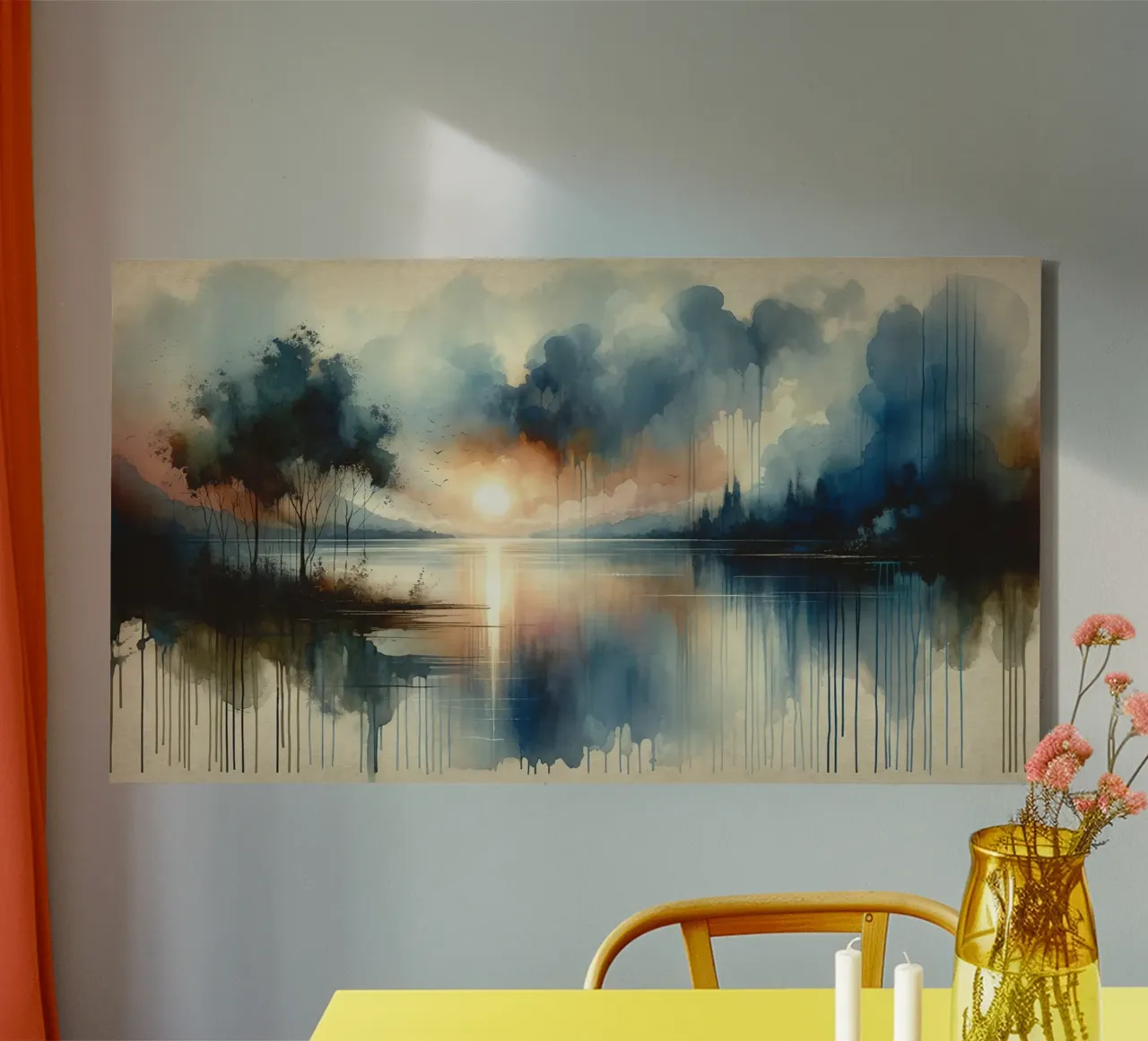 Aquarel Abstract Meer canvas met Baklijst van Chromatic Fusion Studio