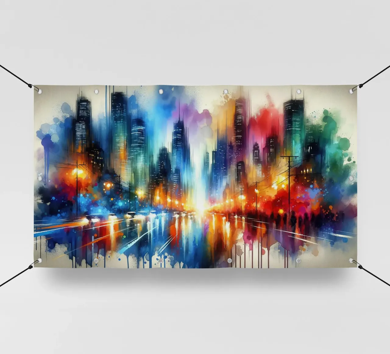 Acquerello astratto Skyline di notte telo in pvc da Chromatic Fusion Studio