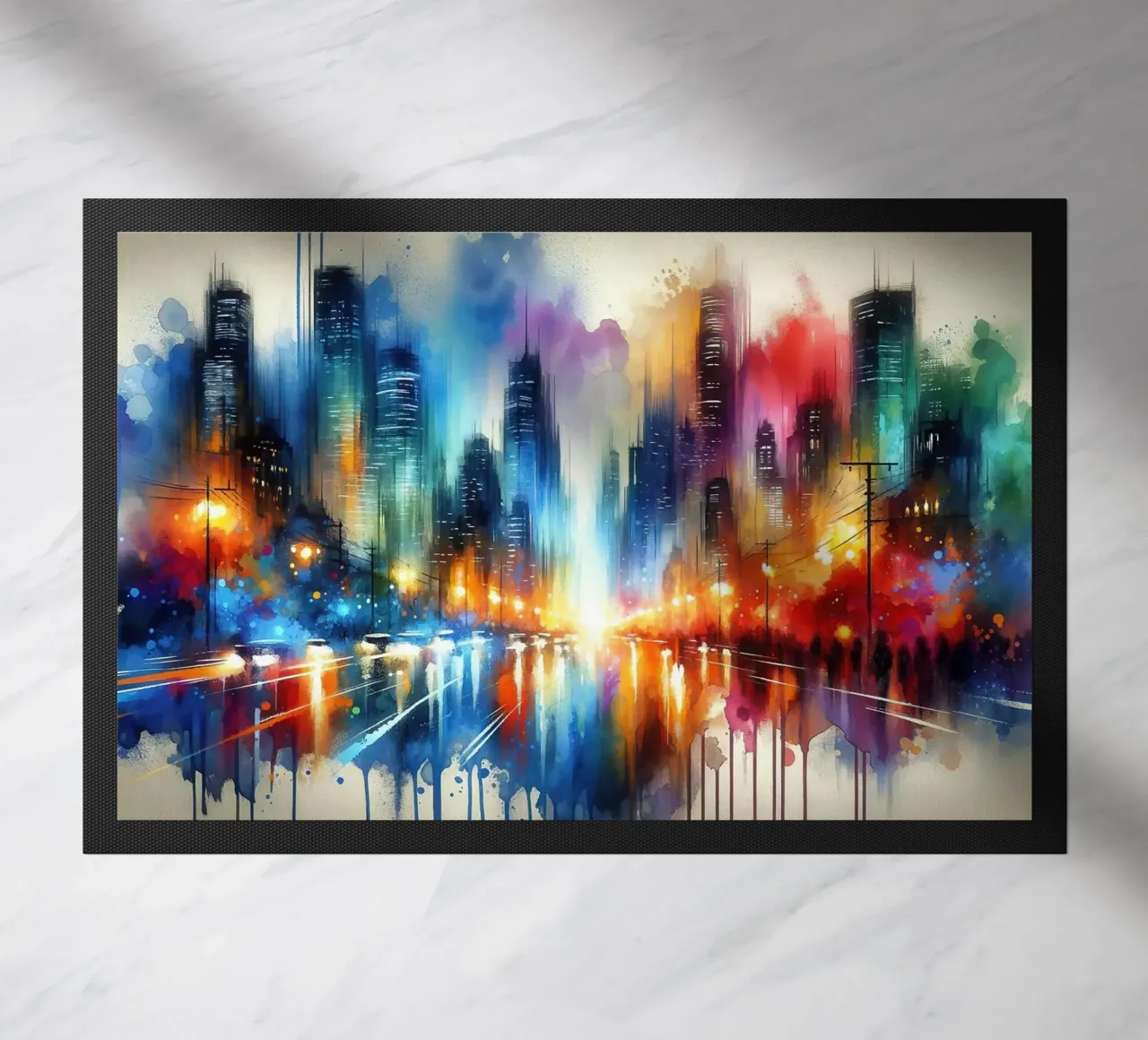 Acquerello astratto Skyline di notte zerbino da Chromatic Fusion Studio