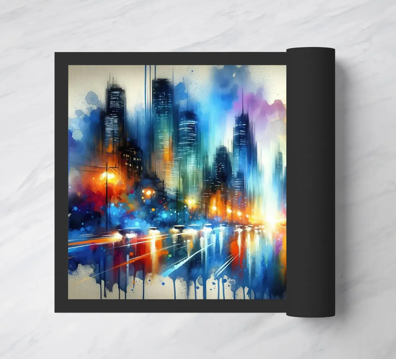 Acquerello astratto Skyline di notte zerbino da Chromatic Fusion Studio