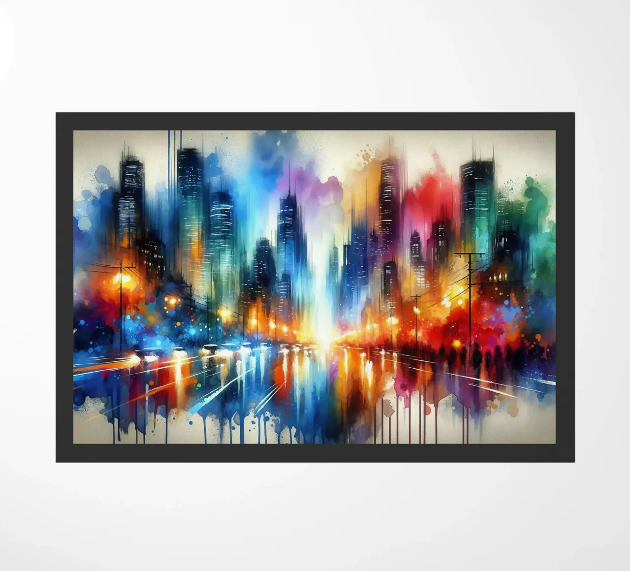 Acquerello astratto Skyline di notte zerbino da Chromatic Fusion Studio