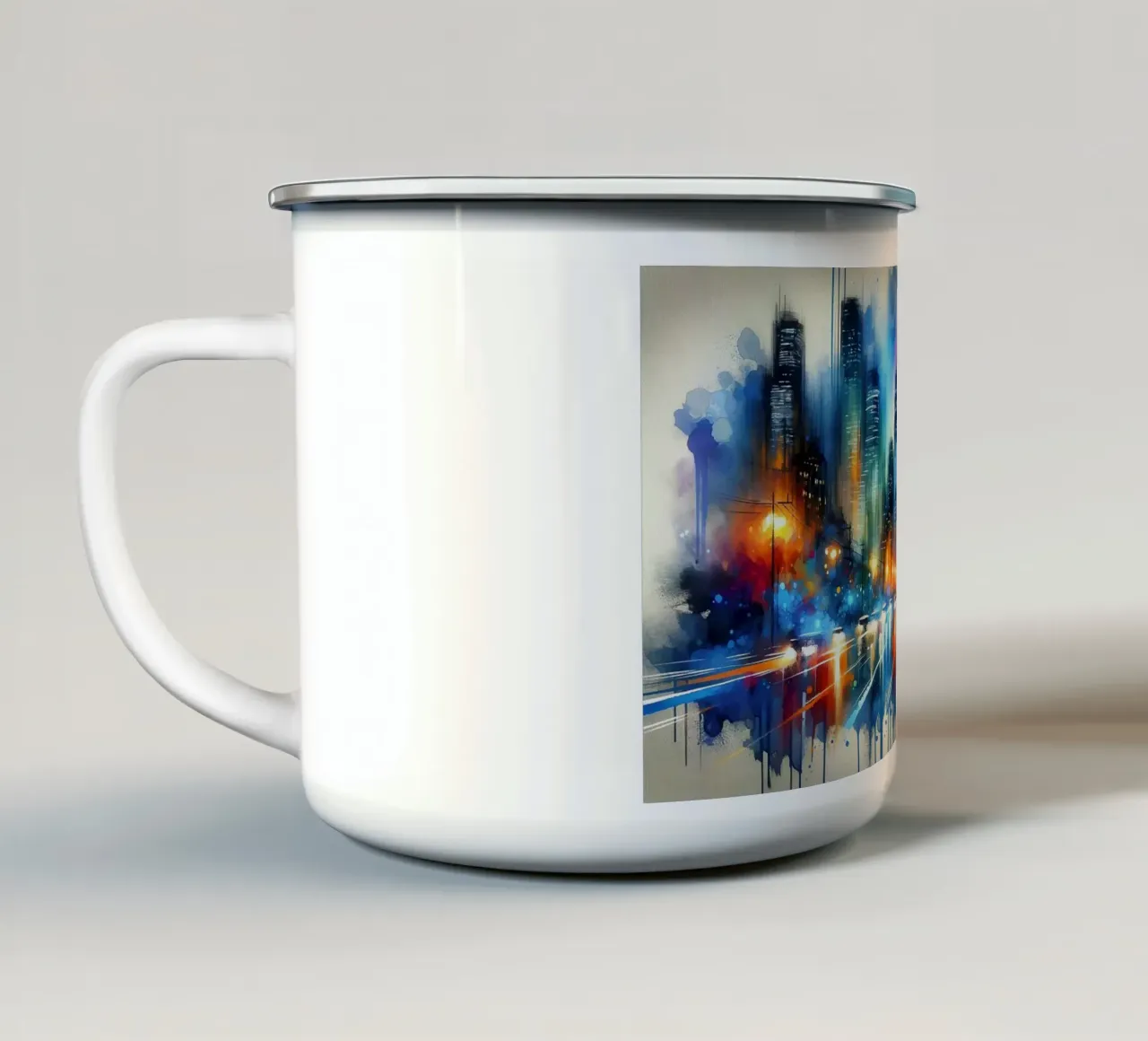 Acquerello astratto Skyline di notte tazza in smalto da Chromatic Fusion Studio