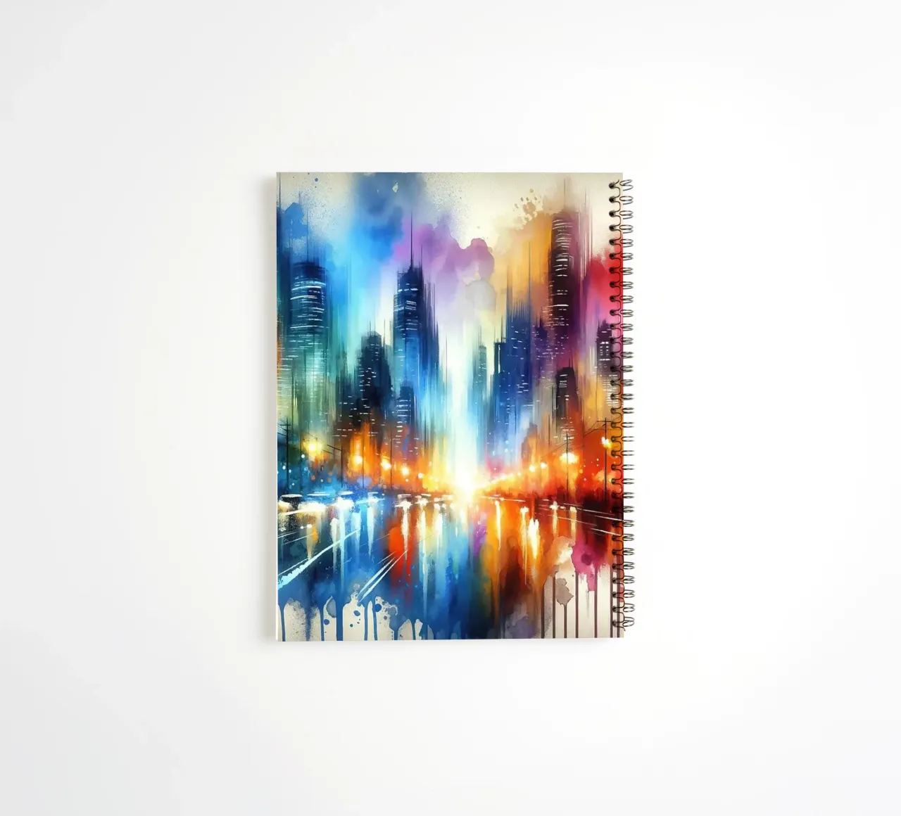 Aquarell Abstrakte Skyline bei Nacht Ringbuch von Chromatic Fusion Studio