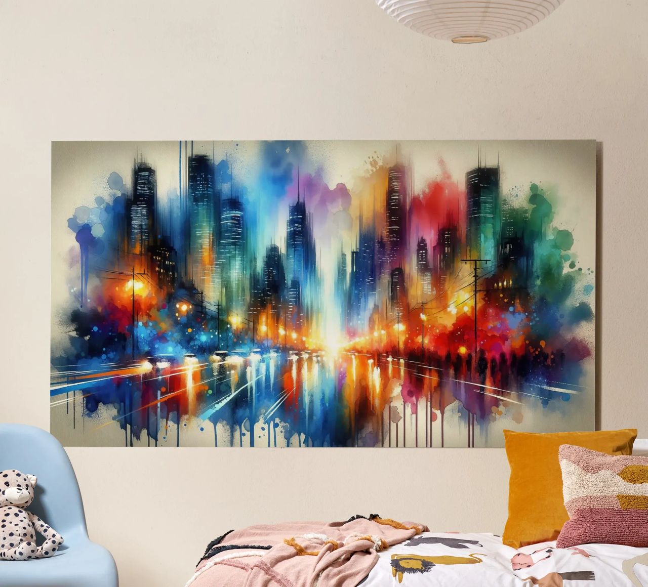 Acquerello astratto Skyline di notte alluminio dibond da Chromatic Fusion Studio