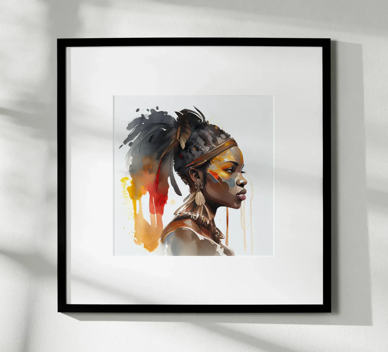 Acquerello Donna guerriera africana poster con telaio in alluminio da Chromatic Fusion Studio