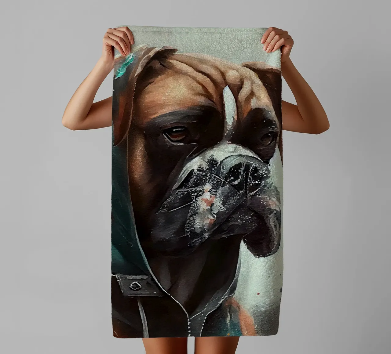 Cane Boxer ad acquerello asciugamano da bagno da Chromatic Fusion Studio