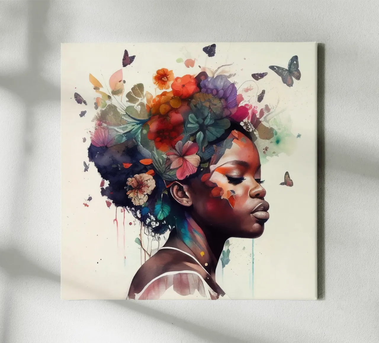 Farfalla acquerellata Donna africana tela con Cornice a cassetta da Chromatic Fusion Studio