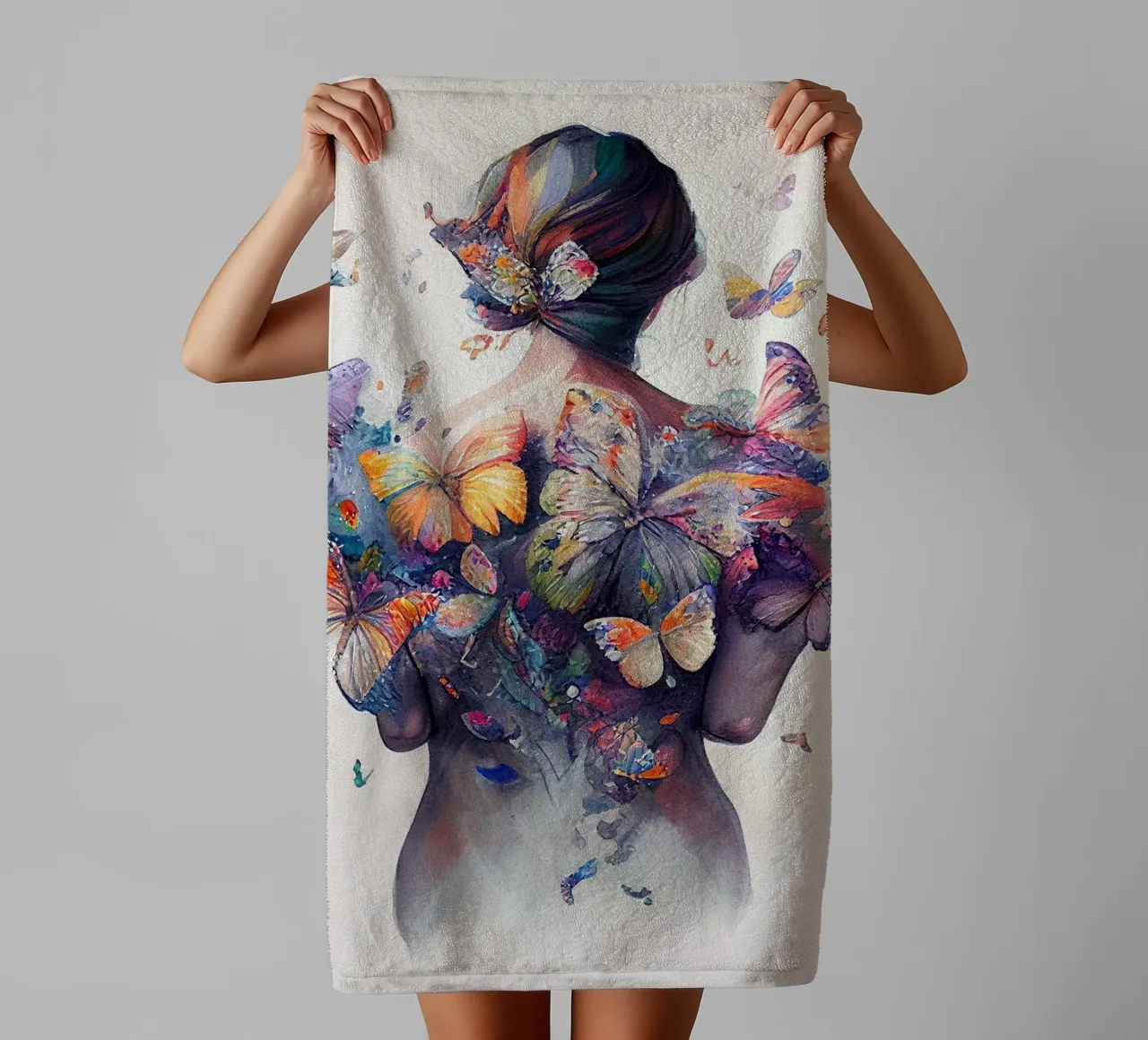 Acquerello Farfalla Donna Corpo asciugamano da bagno da Chromatic Fusion Studio