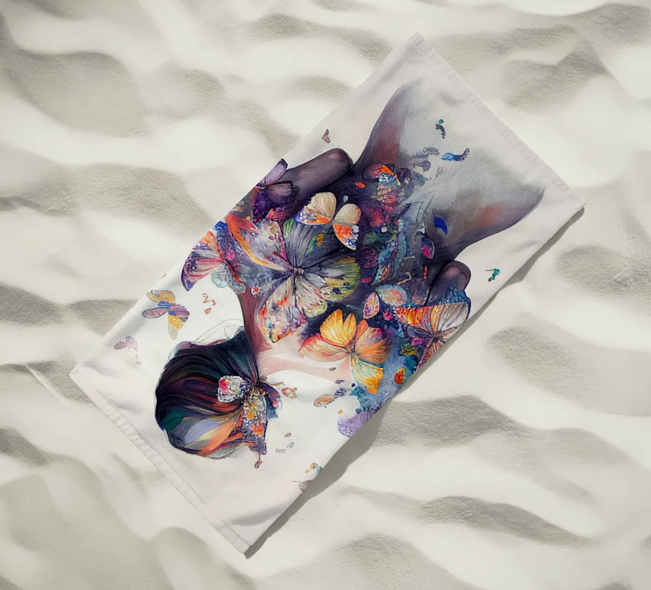 Acquerello Farfalla Donna Corpo telo mare da Chromatic Fusion Studio