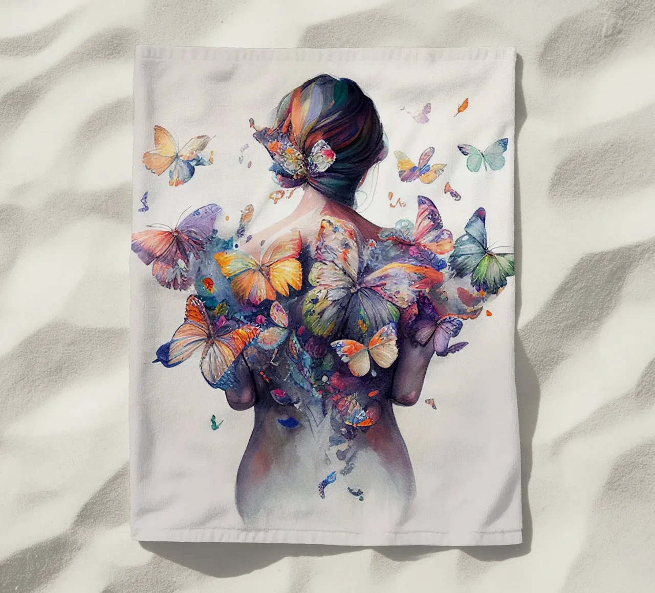Acquerello Farfalla Donna Corpo telo mare da Chromatic Fusion Studio