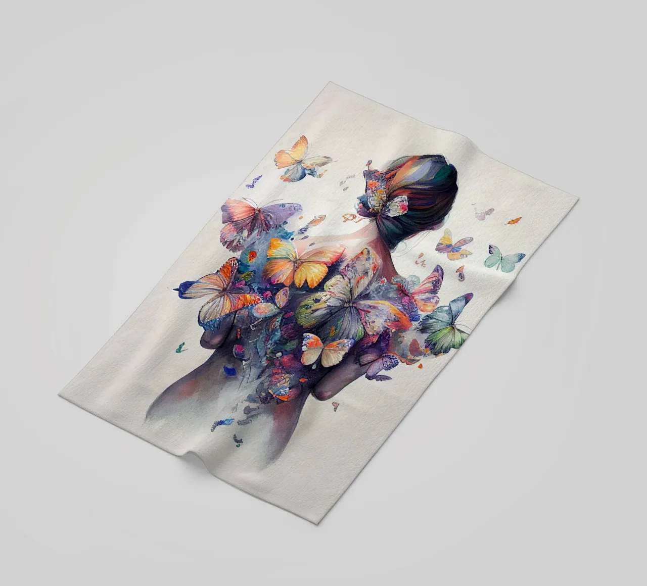 Acquerello Farfalla Donna Corpo telo mare da Chromatic Fusion Studio