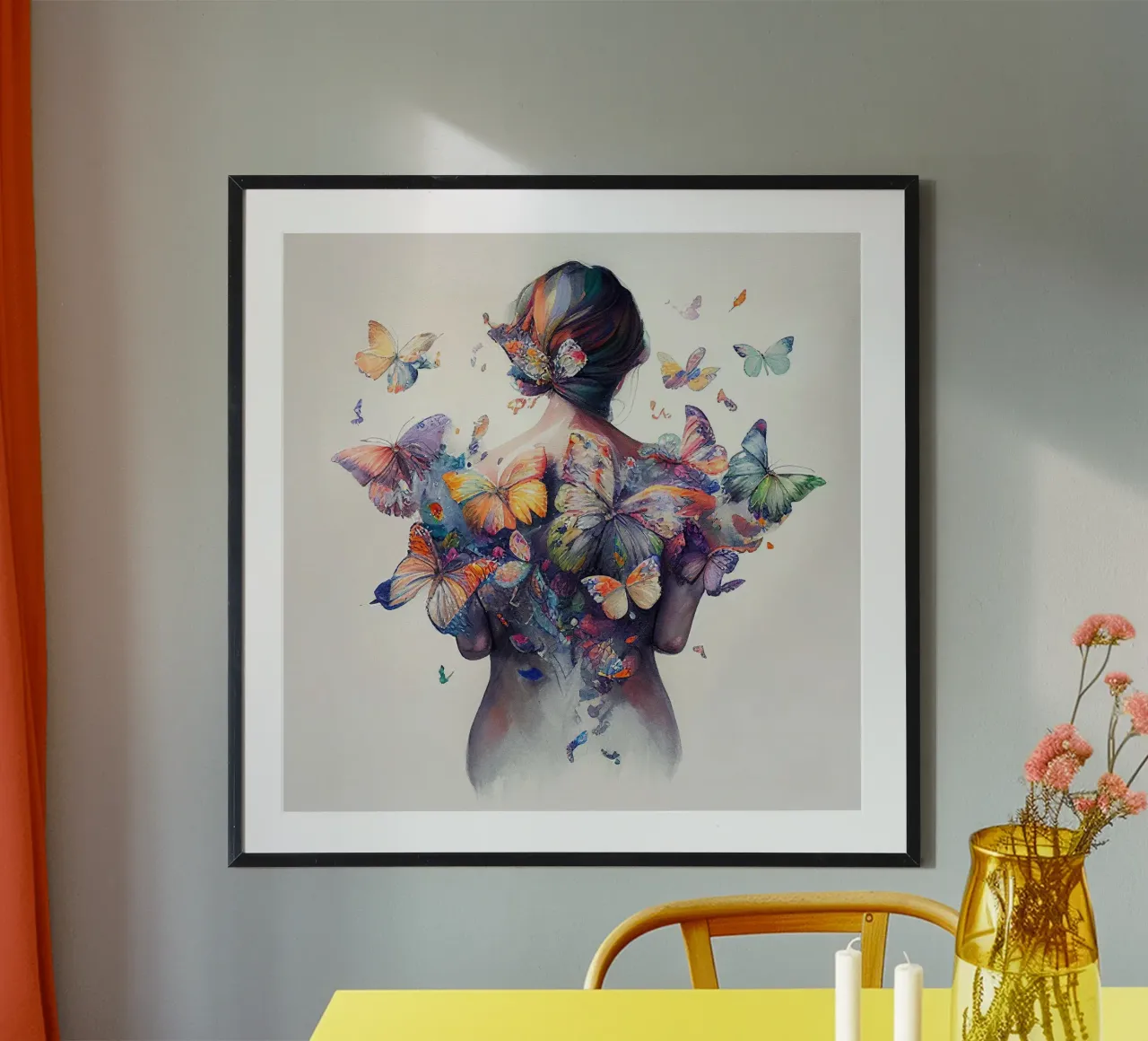 Acquerello Farfalla Donna Corpo poster con telaio in plastica da Chromatic Fusion Studio