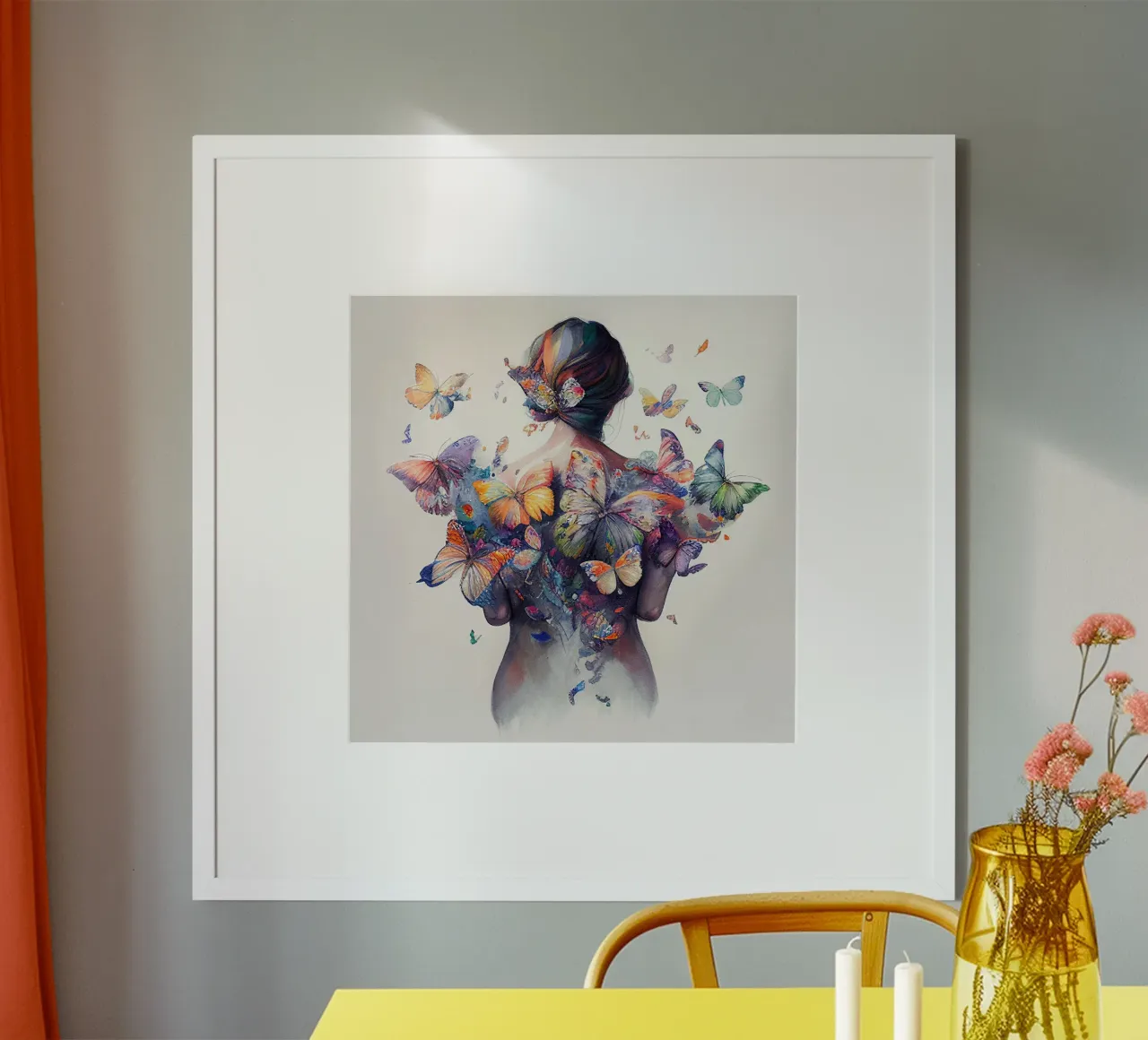 Acquerello Farfalla Donna Corpo poster con telaio in plastica da Chromatic Fusion Studio