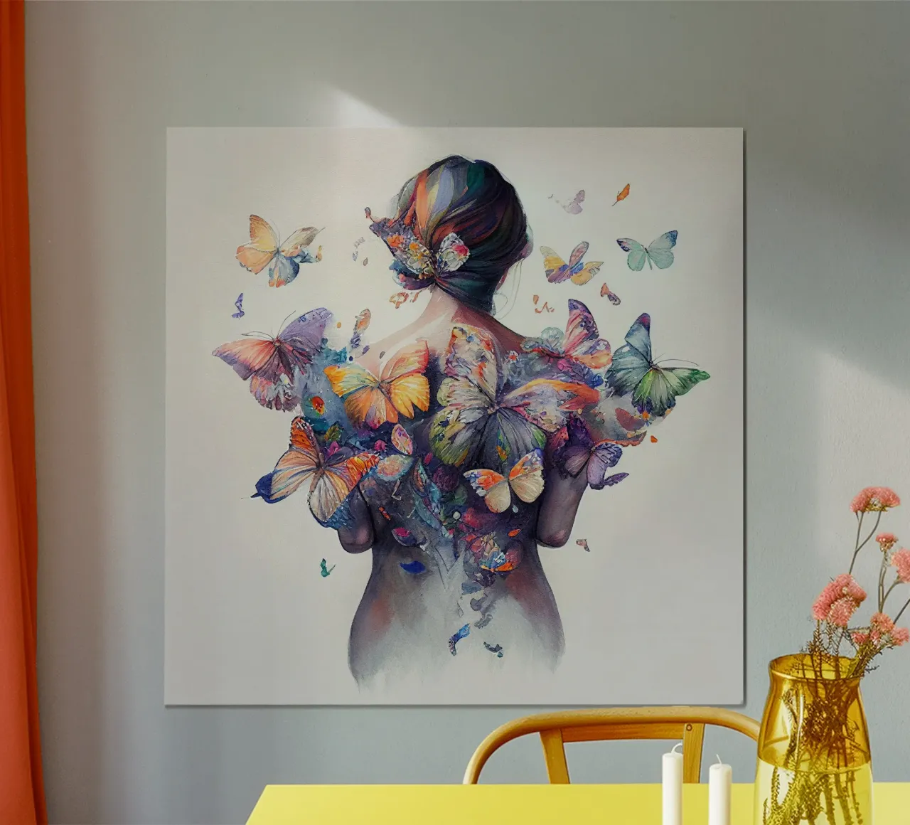 Acquerello Farfalla Donna Corpo poster con telaio in plastica da Chromatic Fusion Studio
