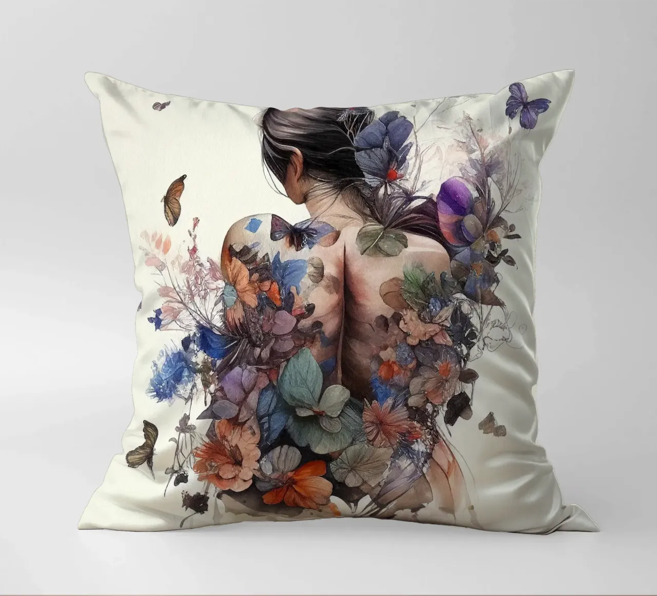 Acquerello Farfalla Donna Corpo cuscino da Chromatic Fusion Studio